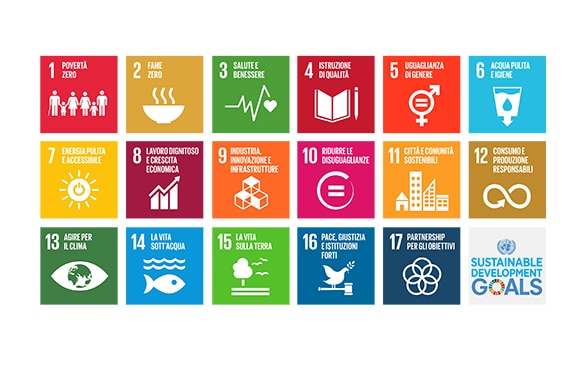Raffigurazione grafica dei 17 obiettivi di sviluppo sostenibile dell’Agenda 2030.