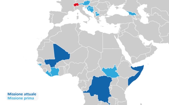 Cartina del mondo che indica tutti gli interventi attuali e passati.