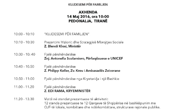 Agenda of launching of National Strategy for Social Inclusion, Tirana, Albania