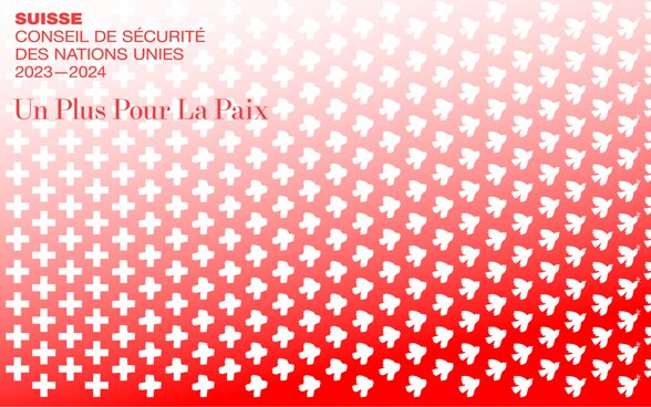 La Suisse est « Un Plus Pour La Paix » ! Ce slogan de la candidature est représenté visuellement par une croix suisse (le « Plus ») se transformant en colombe de la paix. 