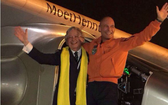 Ambassador greeted Bertrand Piccard at Nanjing airport after Solar Impulse arrived