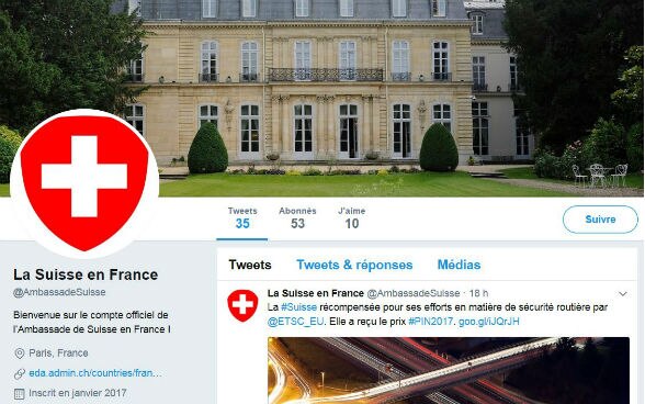 Compte Twitter de l'Ambassade, © DFAE