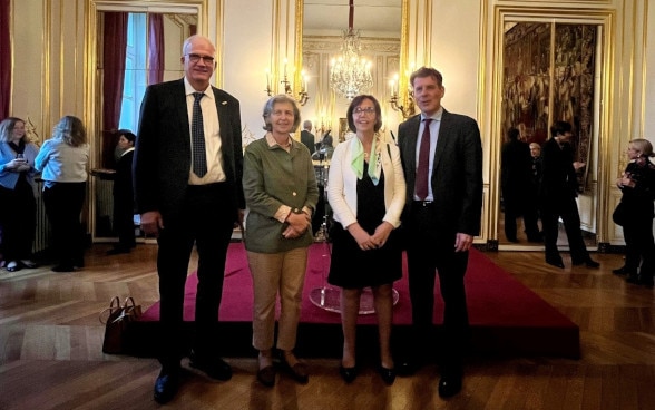 De gauche à droite : Monsieur Hans Wyss, Madame Monique Eloit, Ambassadeur Roberto Balzaretti, Madame Emmanuelle Soubeyran