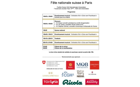 Programme de la fête nationale suisse à Paris