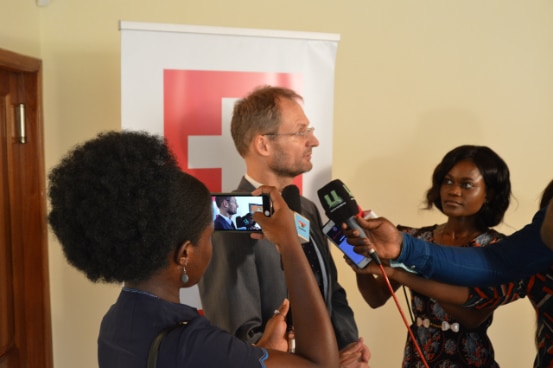 Ambassador Philipp Stalder engaging with the press