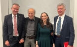 Ambassador Stefan Estermann with the artist Mr. Nakis Panayotidis, and the curators Ms. Fleurette Karadontis, President of the Board of Trustees of the Foundation, and Mr. Matthias Frehner, former Director of the Kunstmuseum Bern.