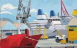 a painting by Claire Vourou depicting the port of Piraeus