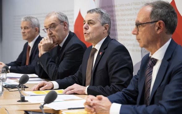 Federal Councillor Cassis at the press conference on the material conclusion of the Switzerland-EU negotiations.