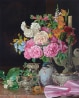 フェルディナント・ゲオルク・ヴァルトミュラー《磁器の花瓶の花、燭台、銀器》1839年