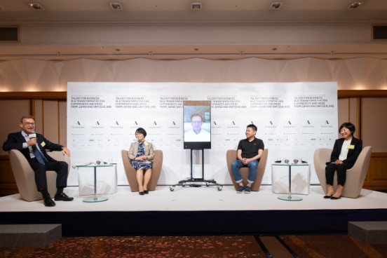 From left: Mr. Dan Slater (Director, Delphi Network), Ms. Chiharu Takakura (Member of the Board of Directors, ROHTO Pharmaceutical Co., Ltd.,), Mr. Matthias Leuenberger (Country President, Novartis Switzerland), Mr. Ryo Umezawa (Principal, East Ventures) and Ms. Keiko Tsuchiya (Head of Human Resources, The Adecco Group Japan).