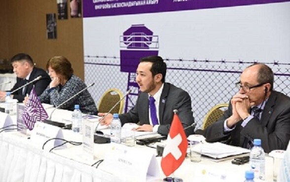 Ambassador Schmid and other participants at Roundtable Discussion in Astana