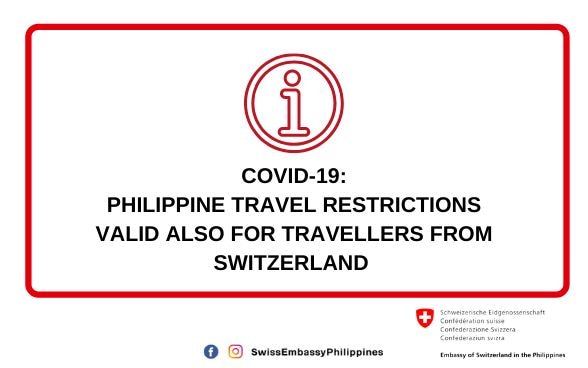 COVID-19: Philippine travel restrictions valid also for travellers from Switzerland