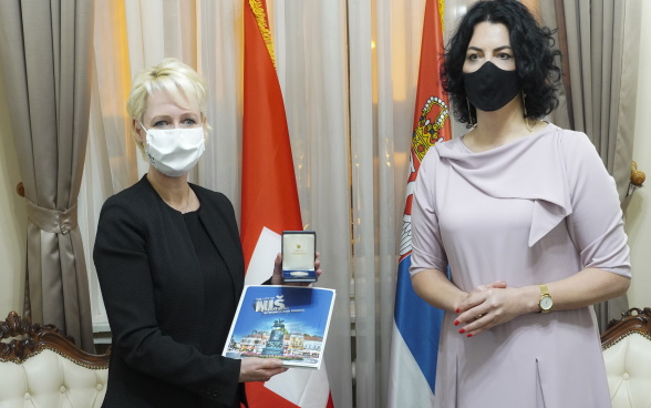 H.E. Ms. Isabelle Moret with the Mayor of the city of Nis Ms. Sotirovski