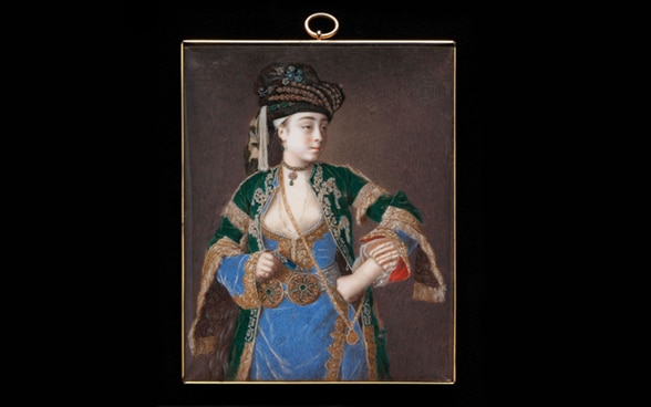 Laura Tarsi, c. 1741 by Jean-Etienne Liotard. Watercolour and bodycolour on ivory, 9.6 x 7.7 cm.