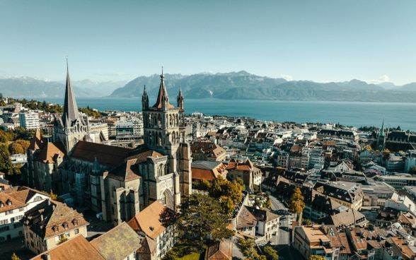  The lakeside promenade and the port in Lausanne.