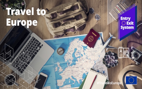 Traveler's items on a map of Europe.