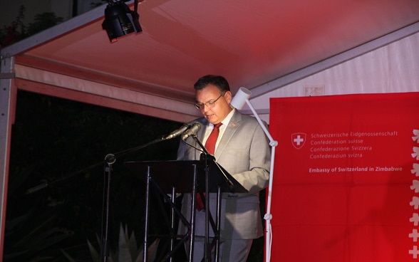 Ambassador Stéphane Rey during the launch of the new bilateral Cooperation Programme Zimbabwe 2023-2026.