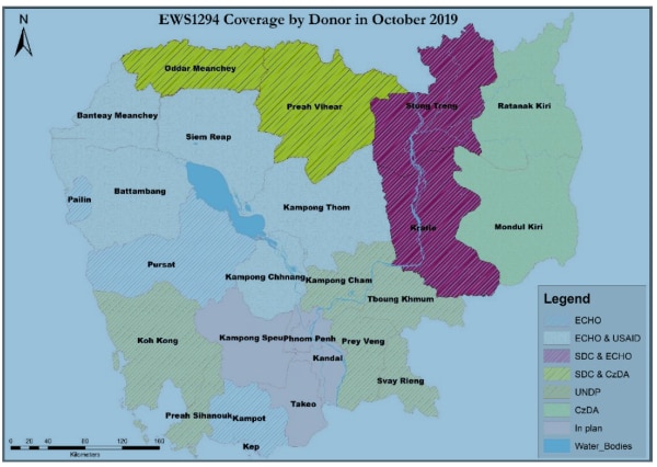  Cartina della Cambogia con le quattro province sostenute dalla DSC evidenziate a colori.