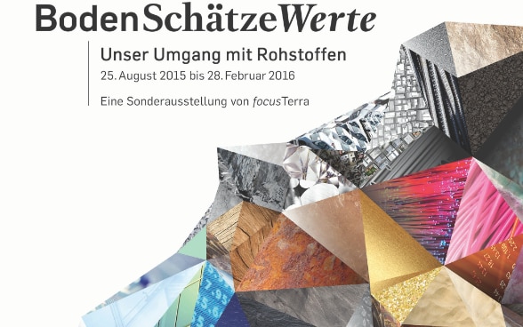 Flyer dell’esposizione BodenSchätzeWerte – Unser Umgang mit Rohstoffen.