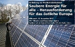 Einladungskarte für die Podiumsdiskussion, auf der eine Photovoltaikanlage abgebildet ist.