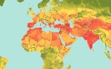 Weltkarte mit den am meisten vor Wasserknappheit gefährdeten Regionen