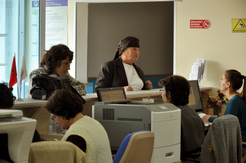 Albanian women visiting the Bushat municipal office.