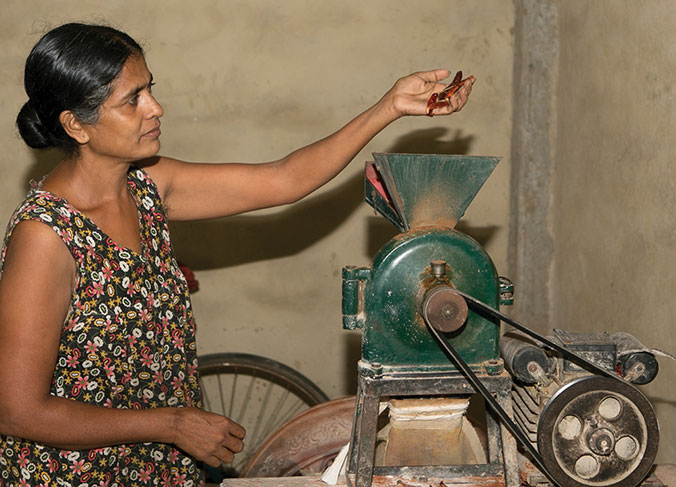 Sriyani ha fatto della macinatura delle spezie la sua nuova attività dopo che lo tsunami ha distrutto il mulino per il riso che possedeva insieme al marito. La coppia ha tre figlio che stanno ancora studiando e che permettono a Sriyani di guardare con fiducia al futuro. © R.H. Samarakone/DSC