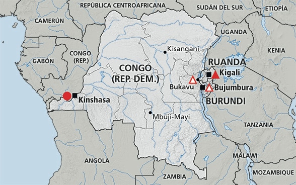 Mapa de la región Grandes Lagos (Ruanda, Burundi, Congo)