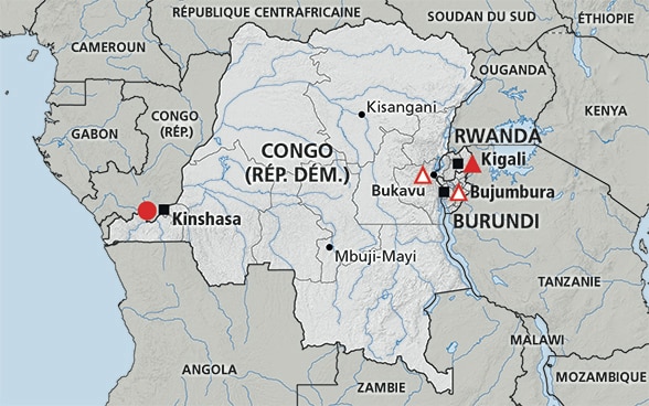 Carte de la région des Grands Lacs (Rwanda, Burundi, Congo)