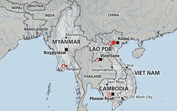 Map of the region Mekong (Laos, Vietnam, Cambodia, Myanmar)