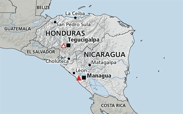 Carte de la région de l'Amérique centrale (Nicaragua, Honduras)