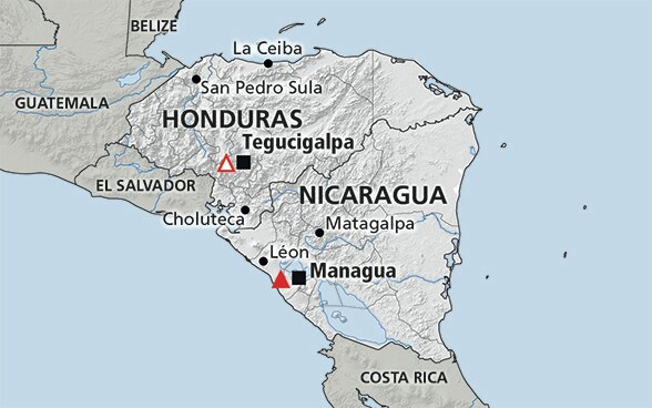 Cartina della regione America centrale (Nicaragua, Honduras)