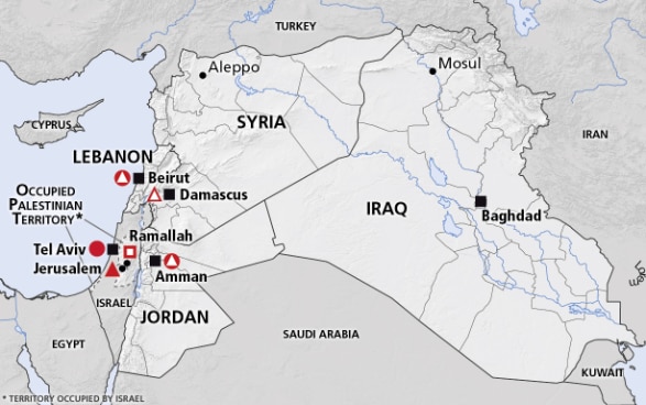 Map of the region Middle East (Syria, Lebanon, Jordan, Iraq)