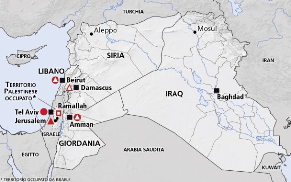 Cartina della regione del Medio Oriente (Siria, Libano, Giordania, Iraq)