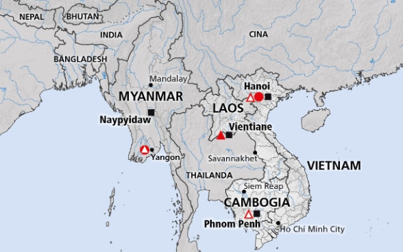 Cartina della regione del Mekong (Laos, Vietnam, Cambogia, Myanmar)