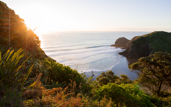 Vue sur la plage de White's Beach et sur la mer.