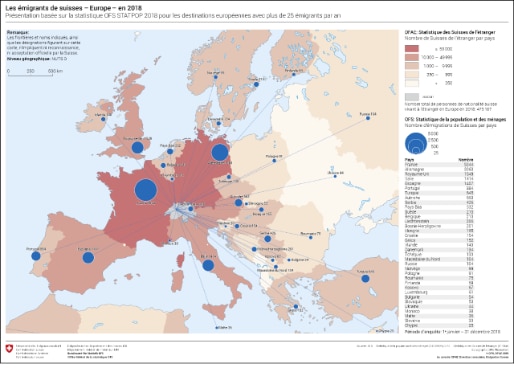 Carte des émigrants suisses en Europe en 2018