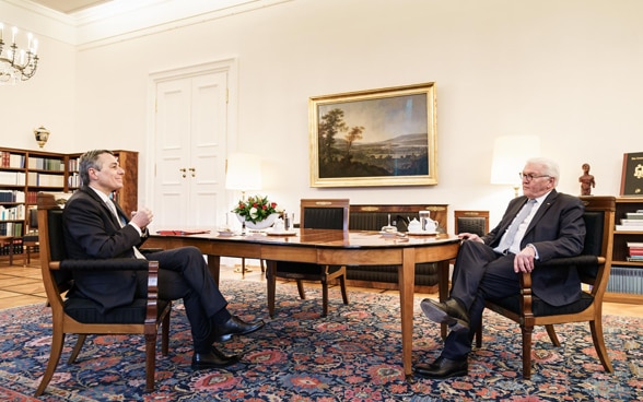 Il presidente della Confederazione Ignazio Cassis in conversazione con il presidente della Repubblica federale di Germania Frank-Walter Steinmeier.