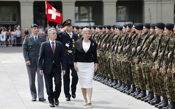 The Federal Council receives the President of the Slovak Republic Zuzana Čaputová and the Slovak delegation at the Federal Palace in Bern.