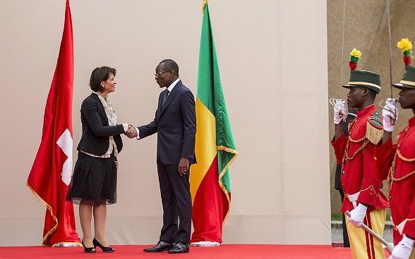 Rencontre entre la présidente de la Confédération, Doris Leuthard, et le président du Bénin, Patrice Talon, pour des entretiens bilatéraux. 