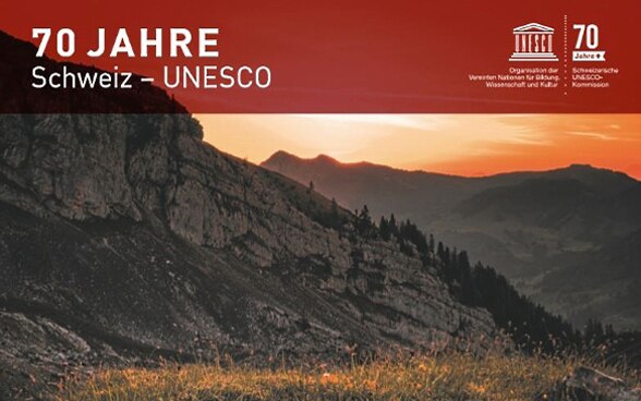 Das Logo der Konferenz. Im Hintergrund ist eine typische schweizer Berglandschaft zu sehen.