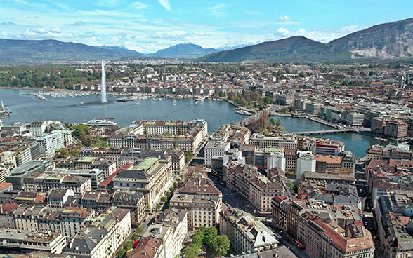 Veduta del getto d’acqua a Ginevra