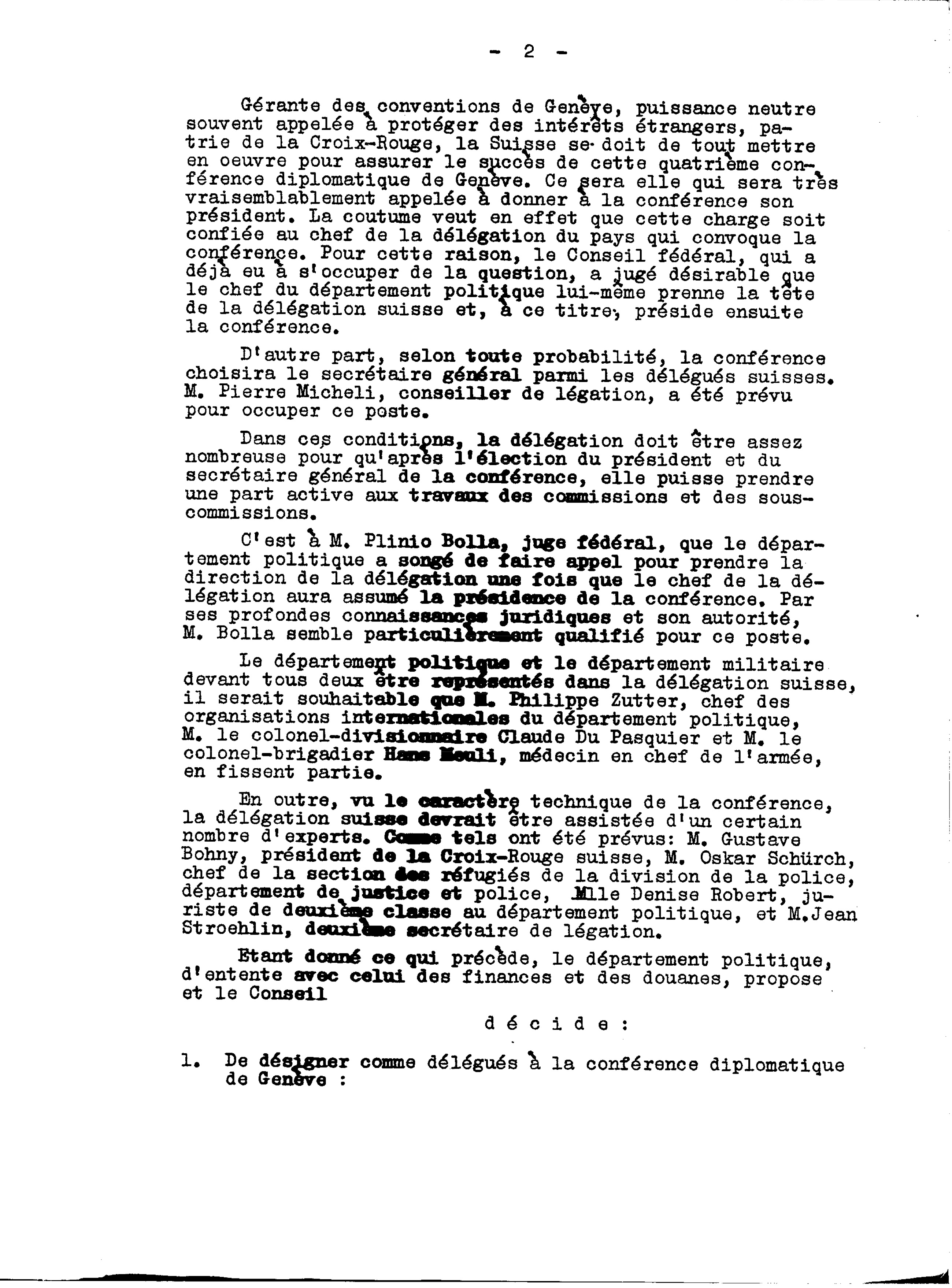 Federal Council decision, 1 April 1949 