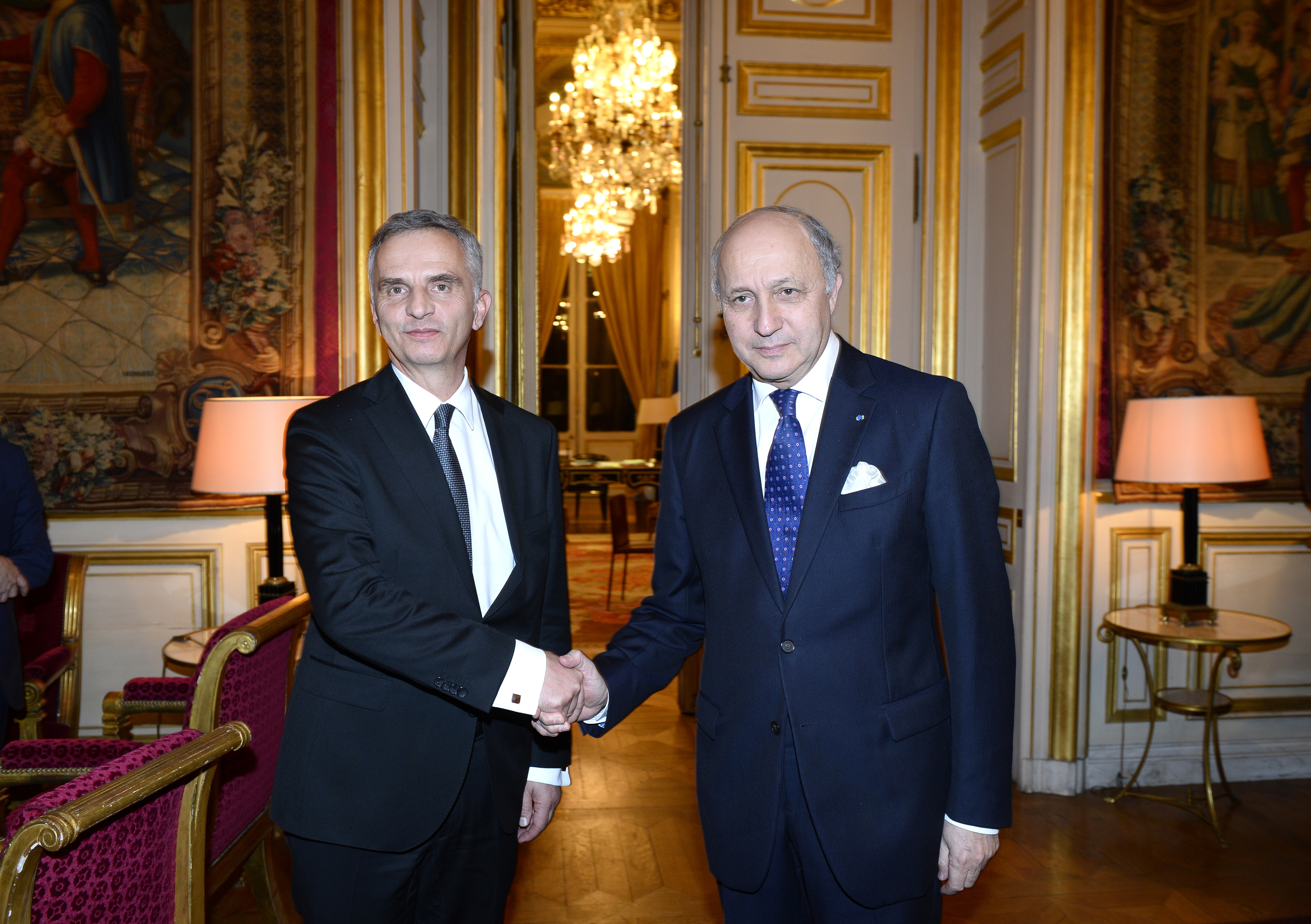 Didier Burkhalter and Laurent Fabius in Paris.