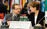 Not4sale! Federal Councellor Sommaruga and the Chair of the OSCE Permanent Council, Ambassador Greminger, at the opening of a joint Council of Europe and OSCE conference on combating trafficking in human beings, Vienna Hofburg