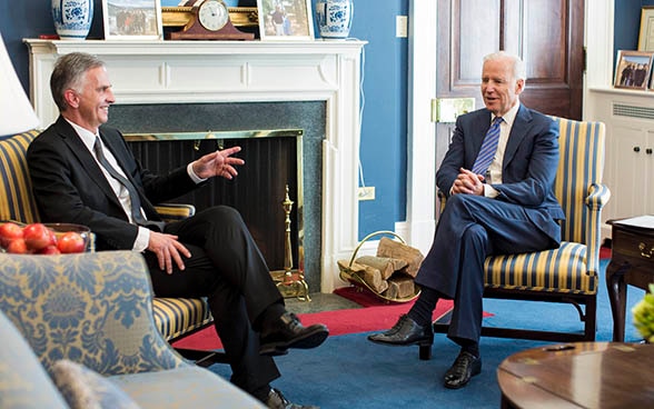 The vice president of the United States, Joe Biden, receives the President of the Swiss Confederation, Didier Burkhalter, at the White House