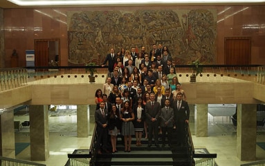 The 57 Model OSCE Youth Ambassadors at the Palace of Serbia in Belgrade