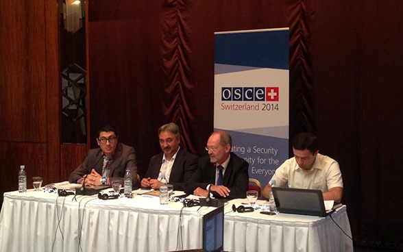 Agit Mirzoev, Executive Director of the Analytical Center for Interethnic Cooperation and Consultation, Yuri Dzhibladze, member of the Coordinating Council of the Civic Solidarity Platform, and Günther Bächler and Kakha Kozhoridze, ambassadors of the Georgian Young Lawyers Association