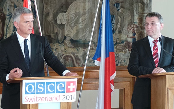 The Chairperson-in-Office of the OSCE, President of the Swiss Confederation Didier Burkhalter, and the Czech Foreign Minister, Lubomír Zaorálek, in Prague 