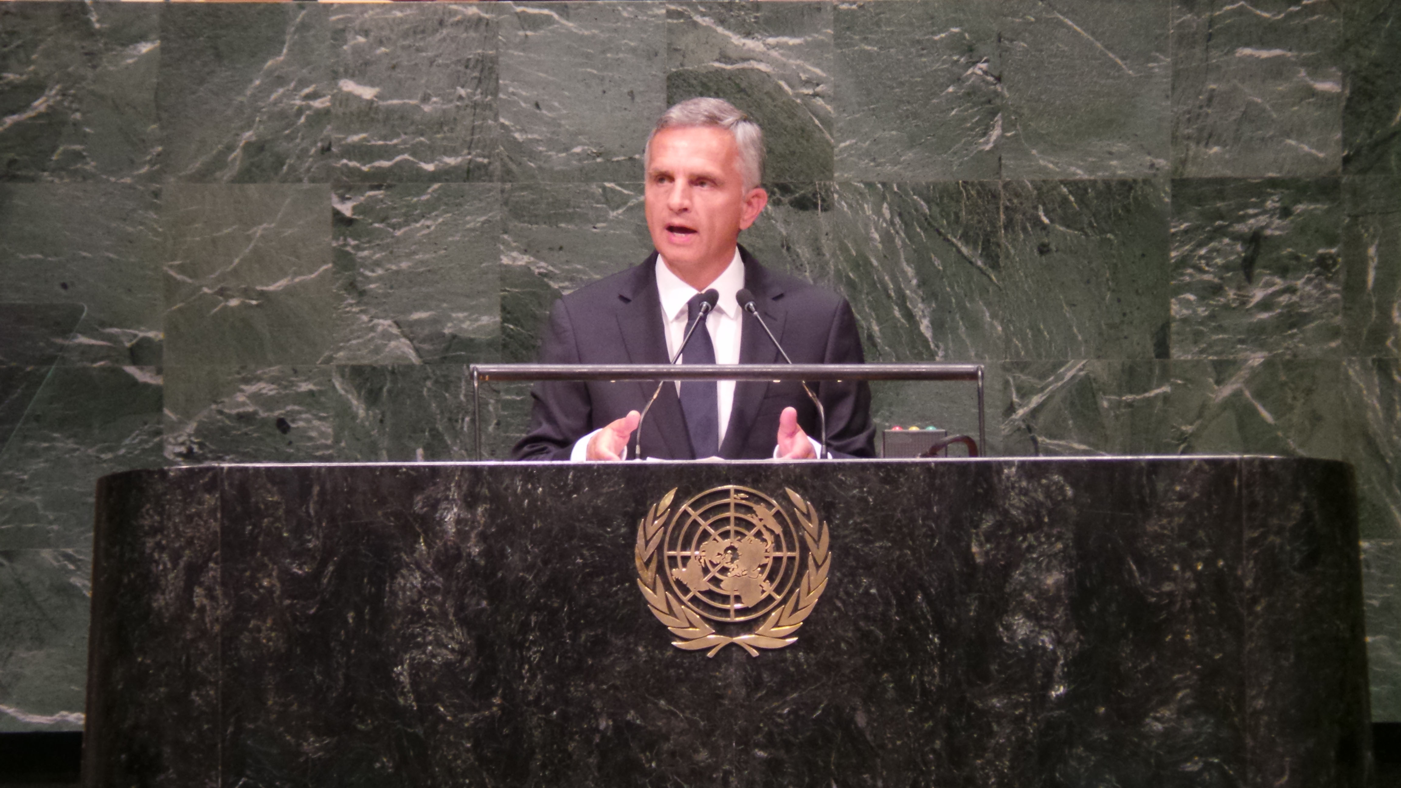 Il presidente della Confederazione Didier Burkhalter parla all'Assemblea generale dell'ONU a New York